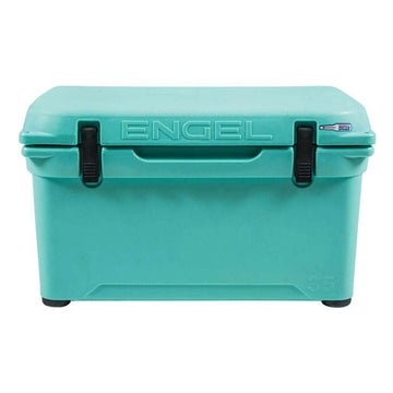 Engel ENG35 cooler seafoam, front view, ideal for camping with up to 10 days ice retention and bear-resistance