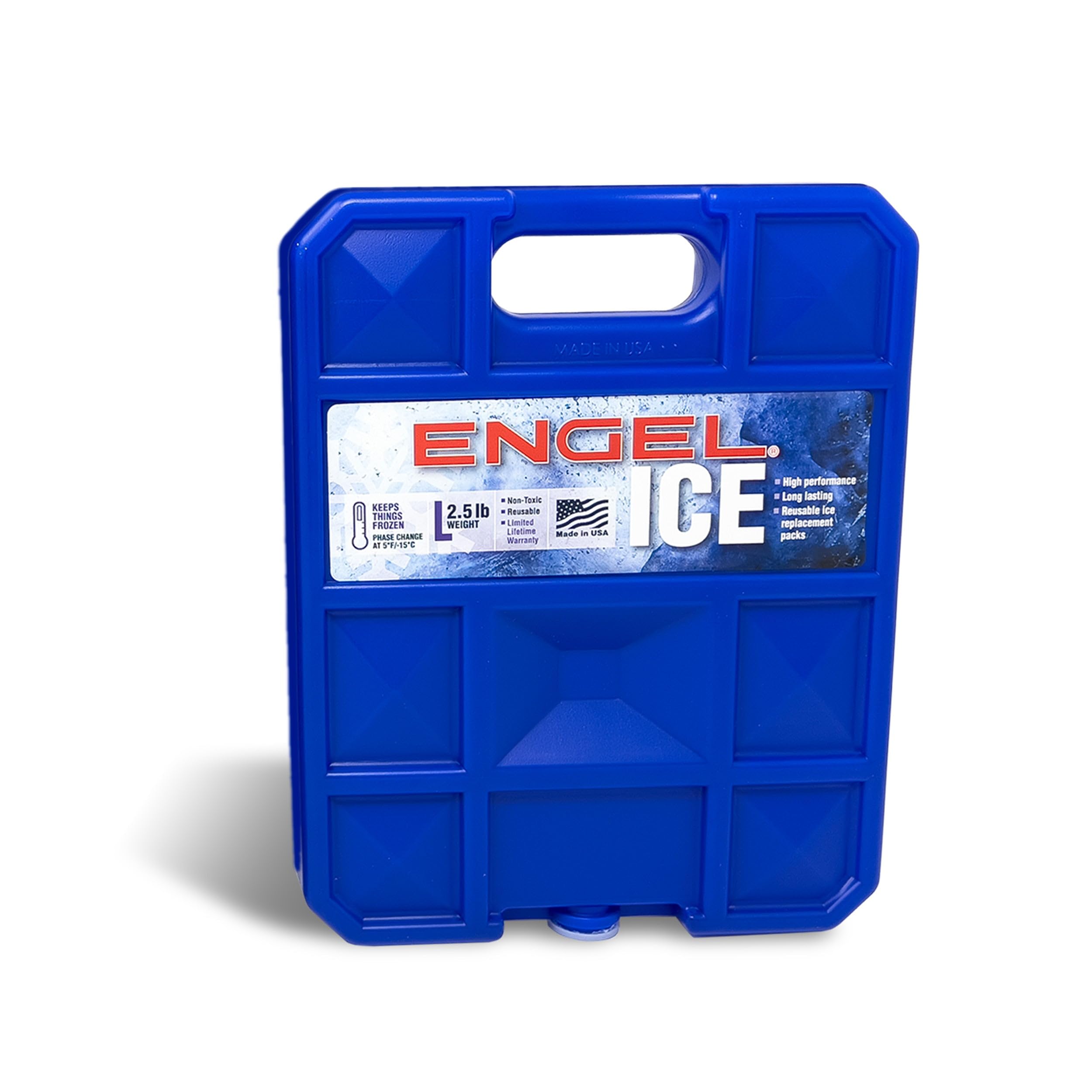 Engel freezer pack 5°F front view; durable and reusable cooling for boating or camping.