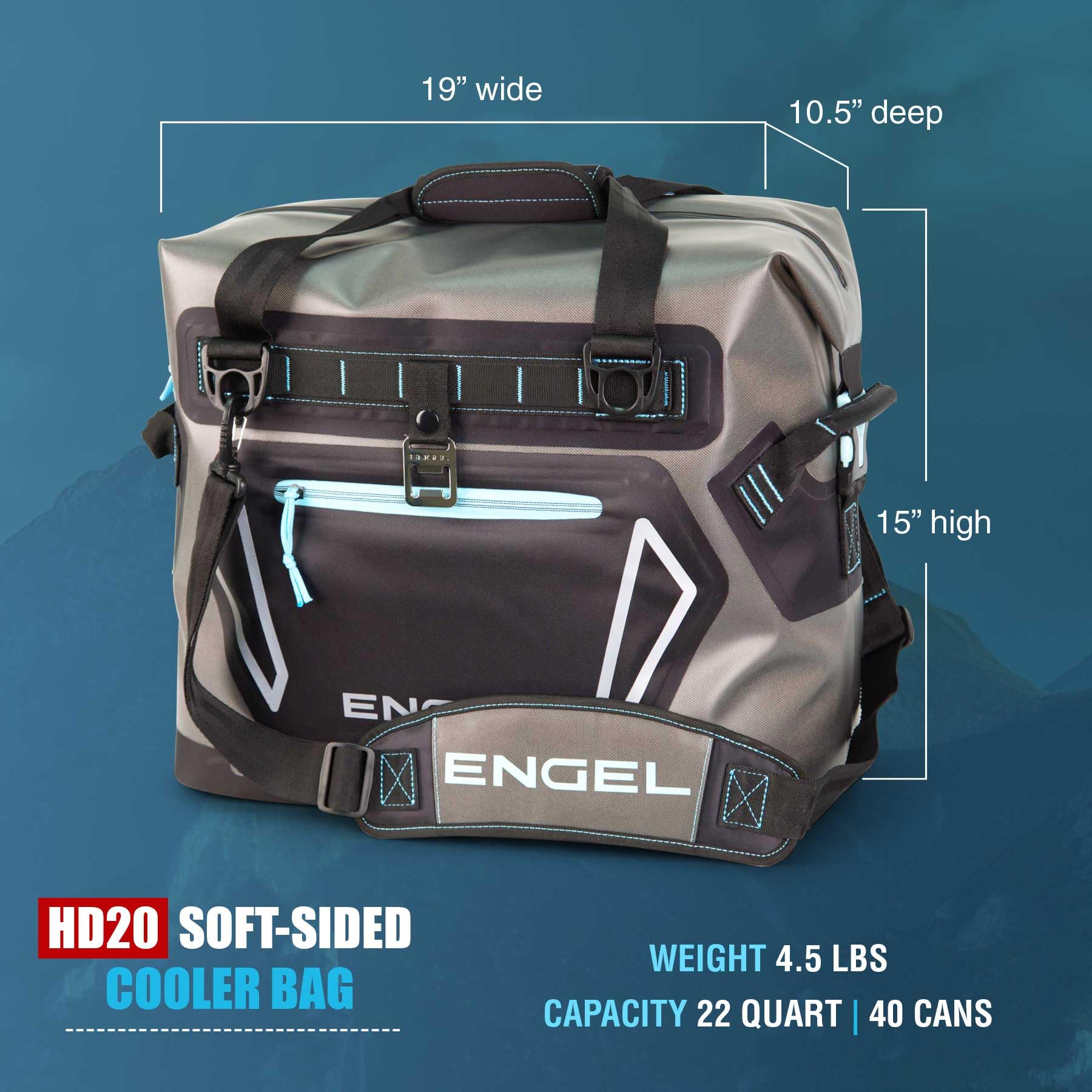 Engel HD20 ready for tailgates with cold drinks and snacks.