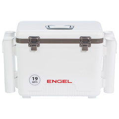 ENGEL UC19 drybox lid close-up with secure latch for leak-proof storage.