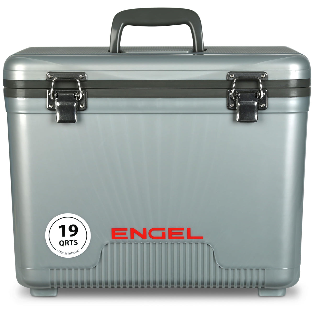 ENGEL UC19 silver drybox-hardshell protects gear during camping and travel.