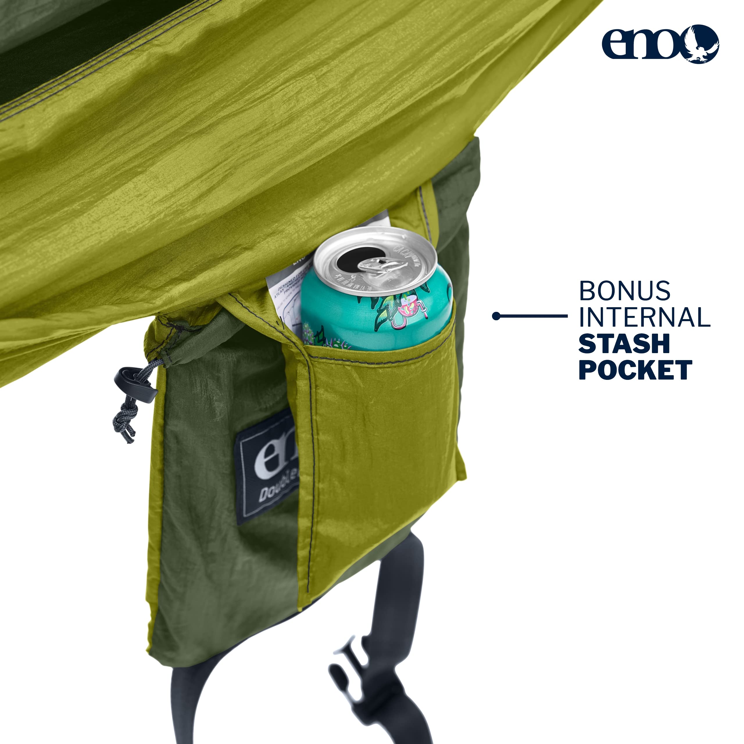 ENO DoubleNest camping scene with two people enjoying a comfortable outdoor pause.