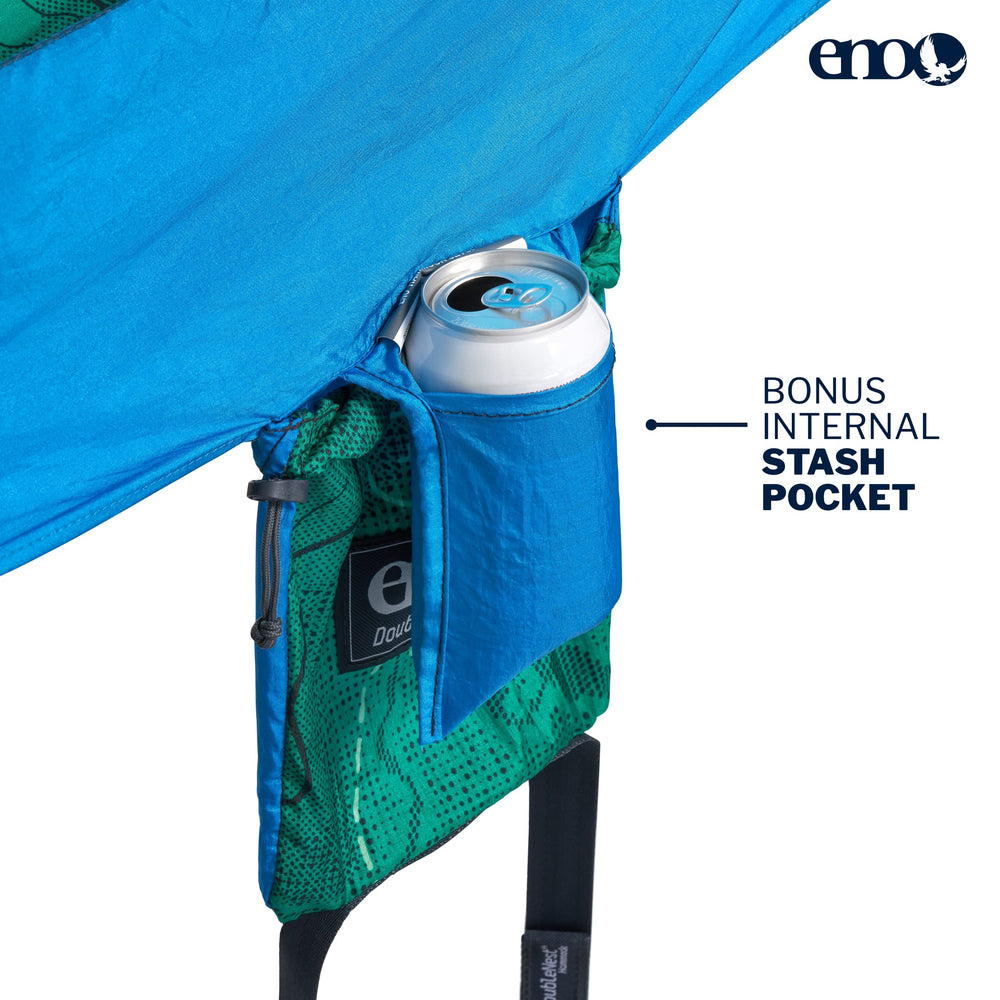 ENO DoubleNest simple setup with straps and accessories for quick hangs