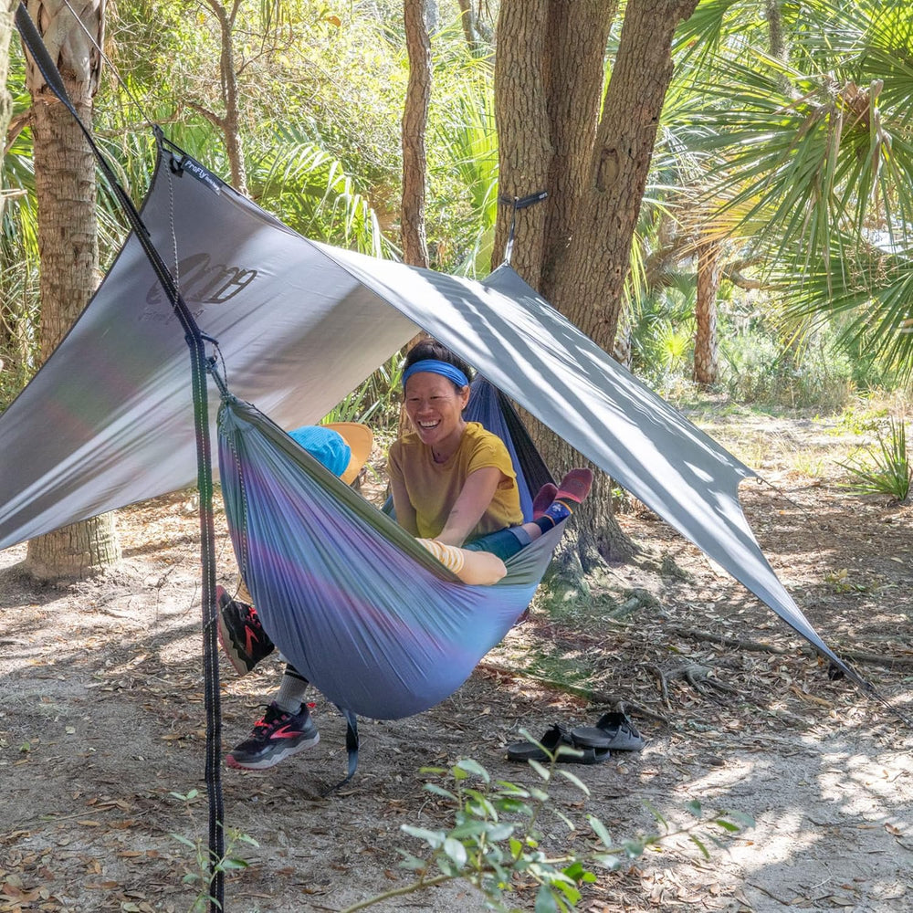 Versatile ENO ProFly shelters tarps, gear, and a canine companion