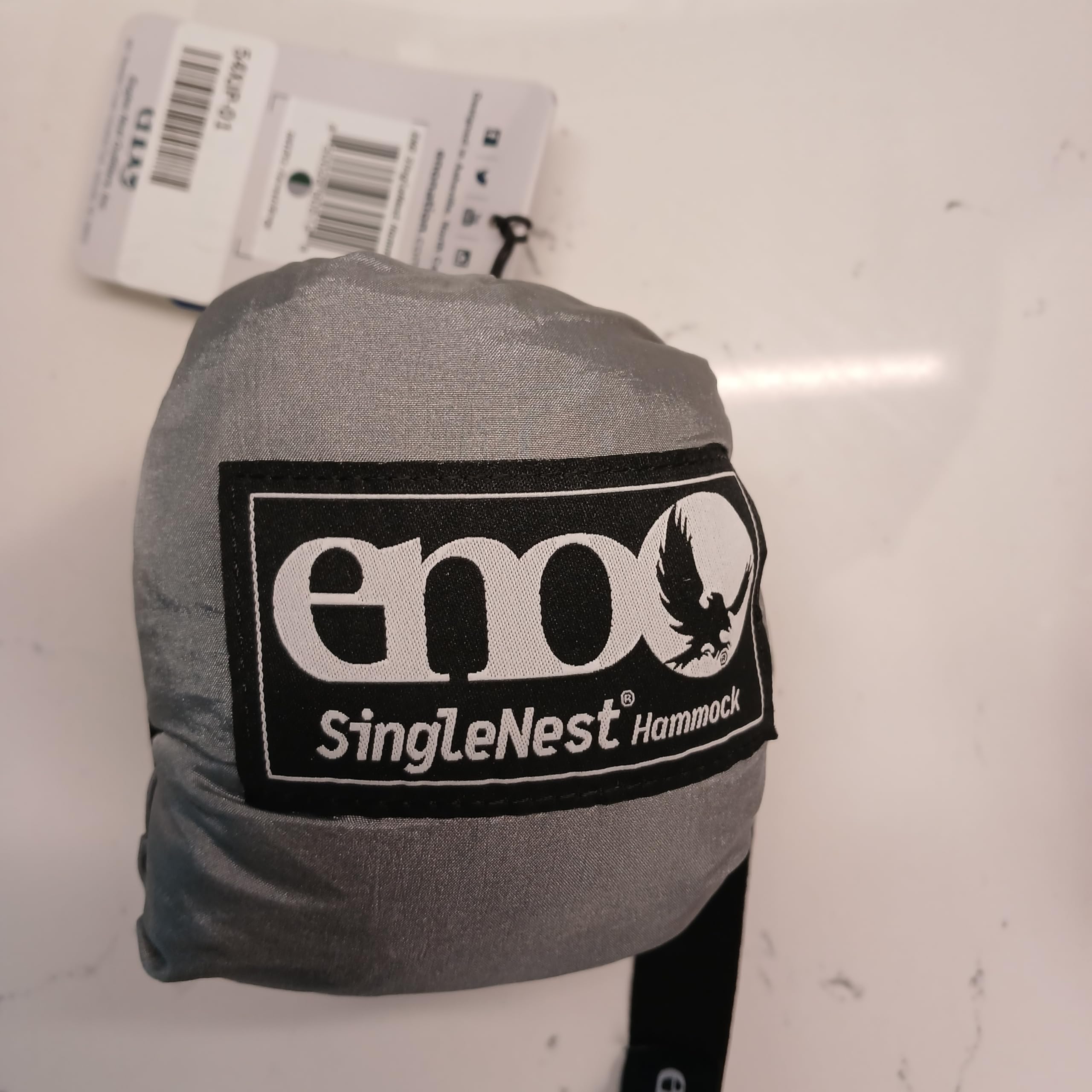 ENO SingleNest hammock set up at a campsite for quick rest and comfort.