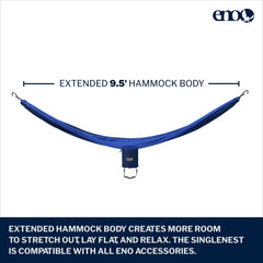 ENO Singlenest Hammock nine-foot-five-inch length for comfortable solo camping.