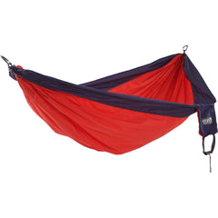 ENO SingleNest hammock in red/navy ideal for solo outdoor relaxation and portability.