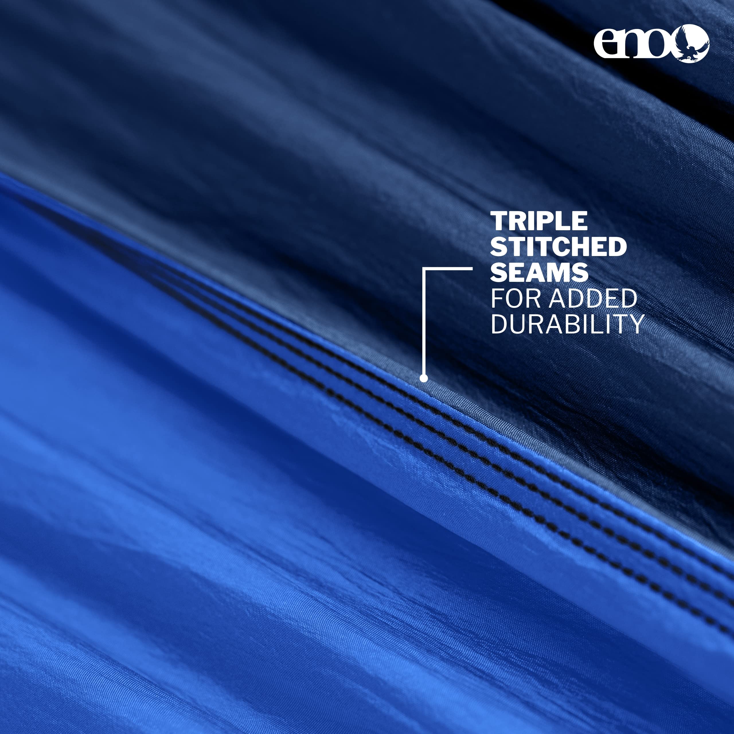 ENO Singlenest Hammock triple-stitched seam boosts outdoor durability.