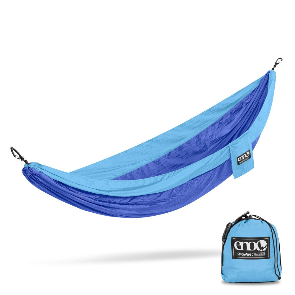 ENO SingleNest packed in its stuff sack for solo travel.