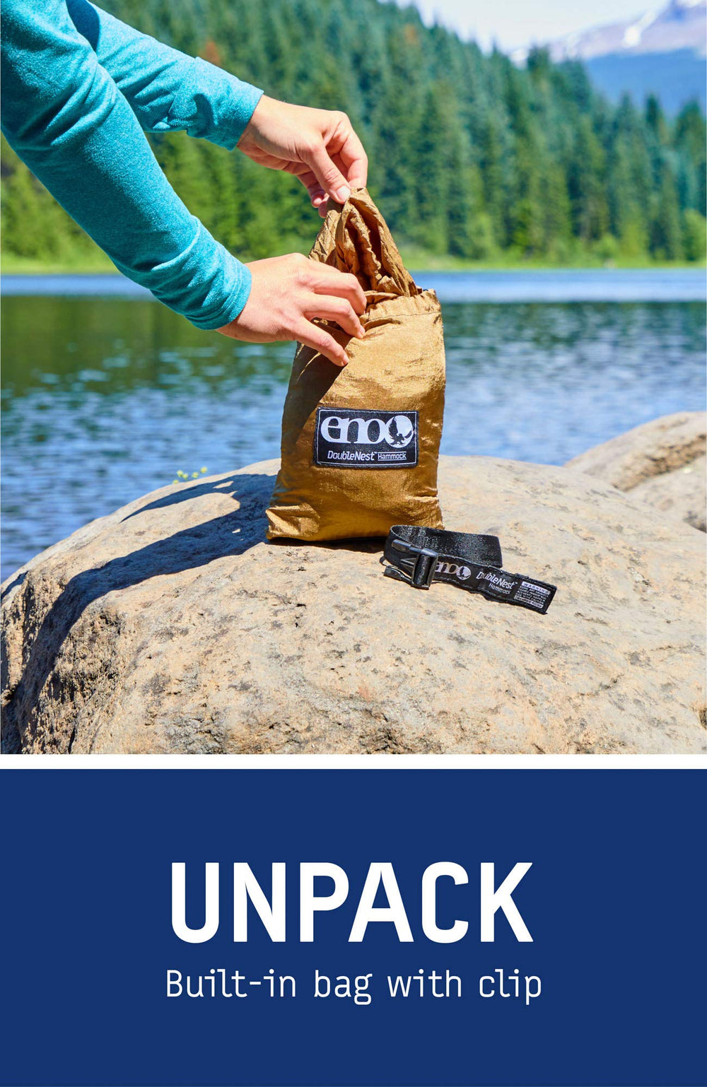 ENO SingleNest tucked in storage bag, ideal for quick solo breaks.
