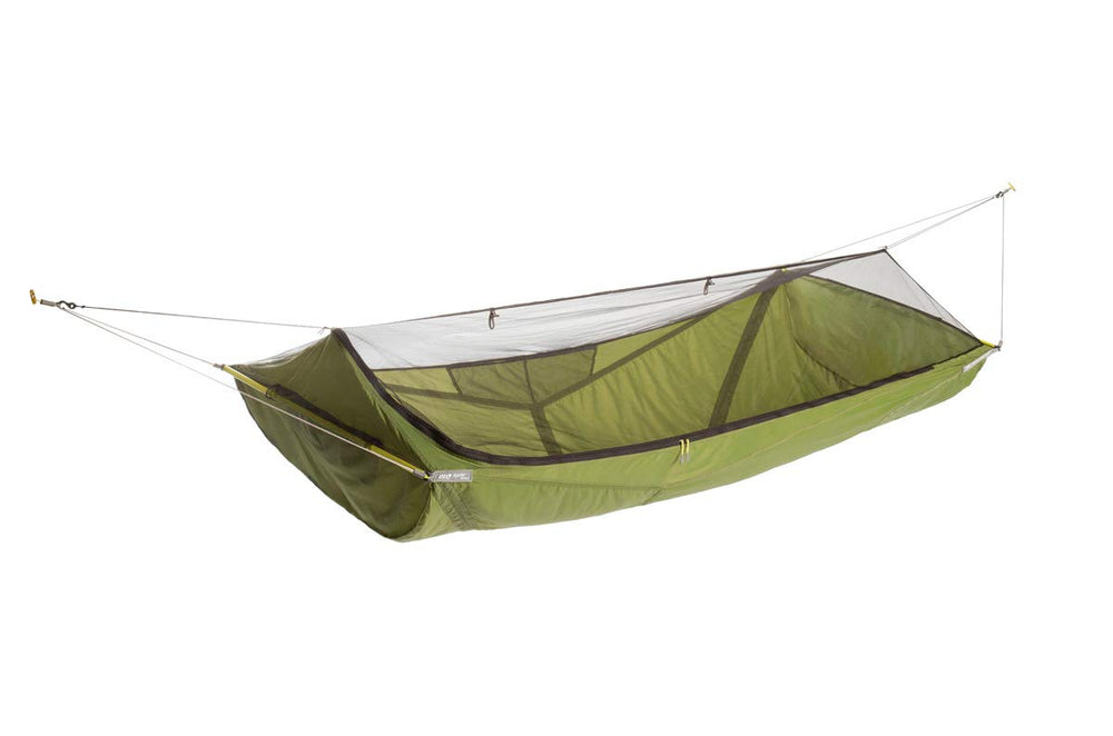 ENO SkyLite Hammock Evergreen with bug net for outdoor comfort and insect protection.
