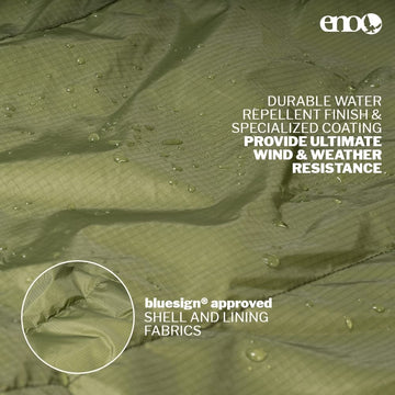 ENO Spark Camp Quilt shell resists wind and rain with a durable DWR coating.