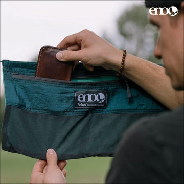 ENO Talon Hammock Organizer mesh panel aids breathability during treks