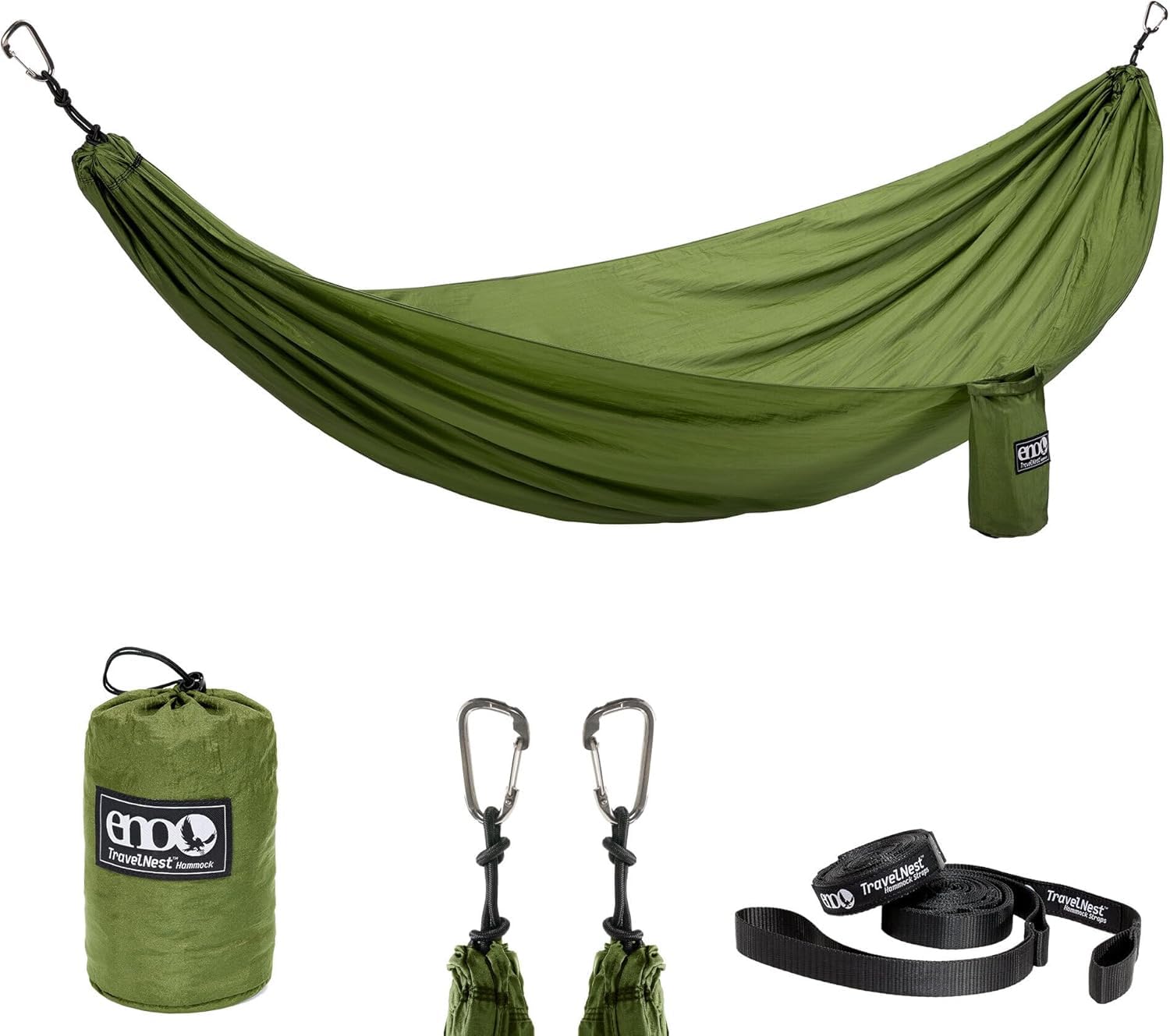 ENO TravelNest hammock setup demonstrates easy hanging for quick outdoor relaxation.