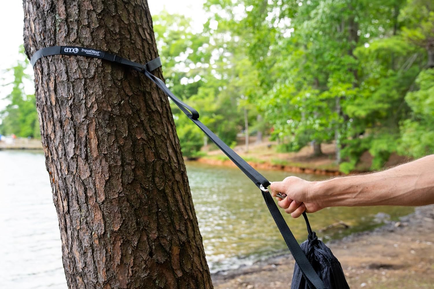 ENO TravelNest hammock strap pack shows secure, quick-connect webbing for reliable camping support.