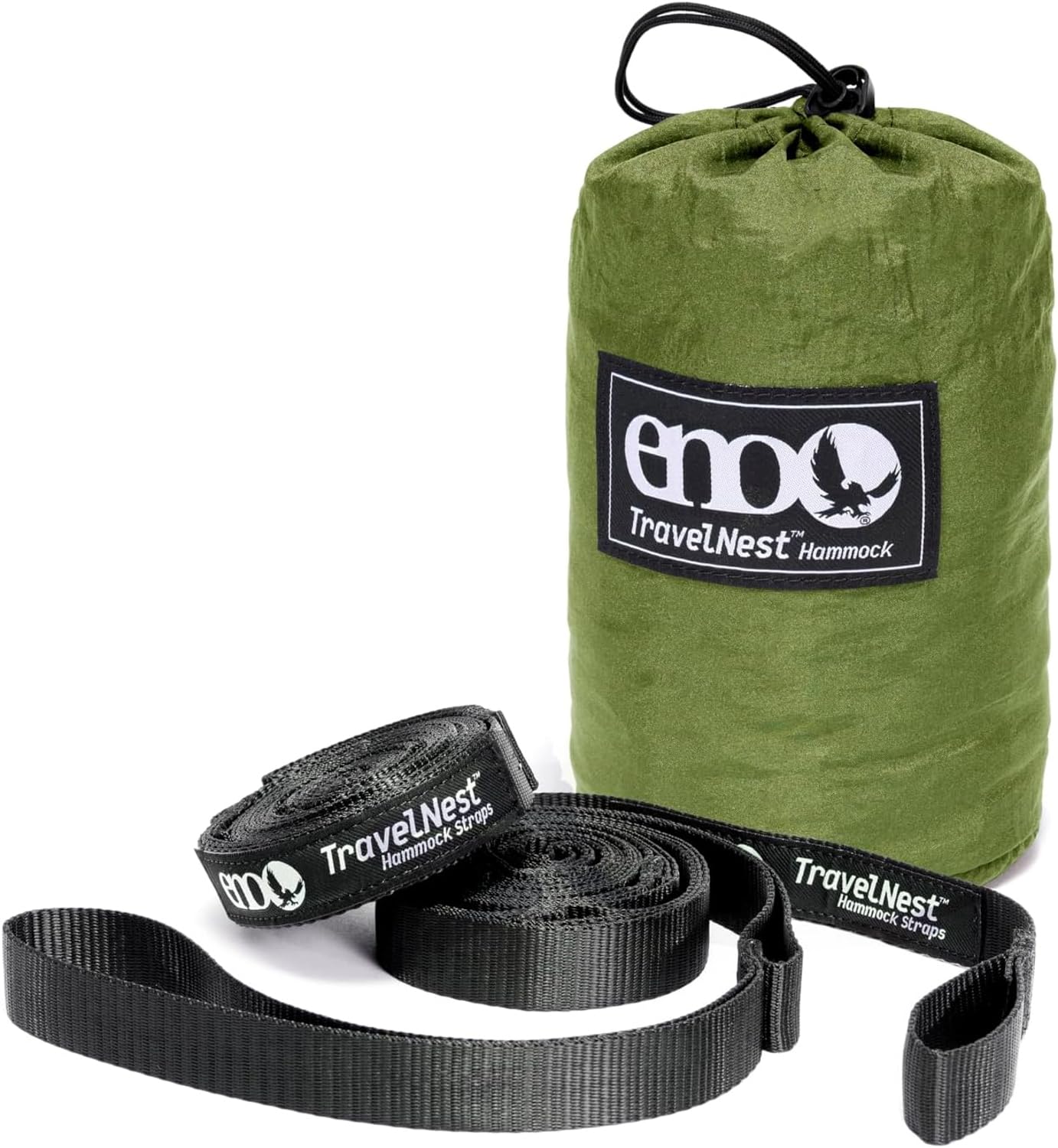 ENO TravelNest stuff sack illustrates compact packing for travel-ready hammocking anywhere.