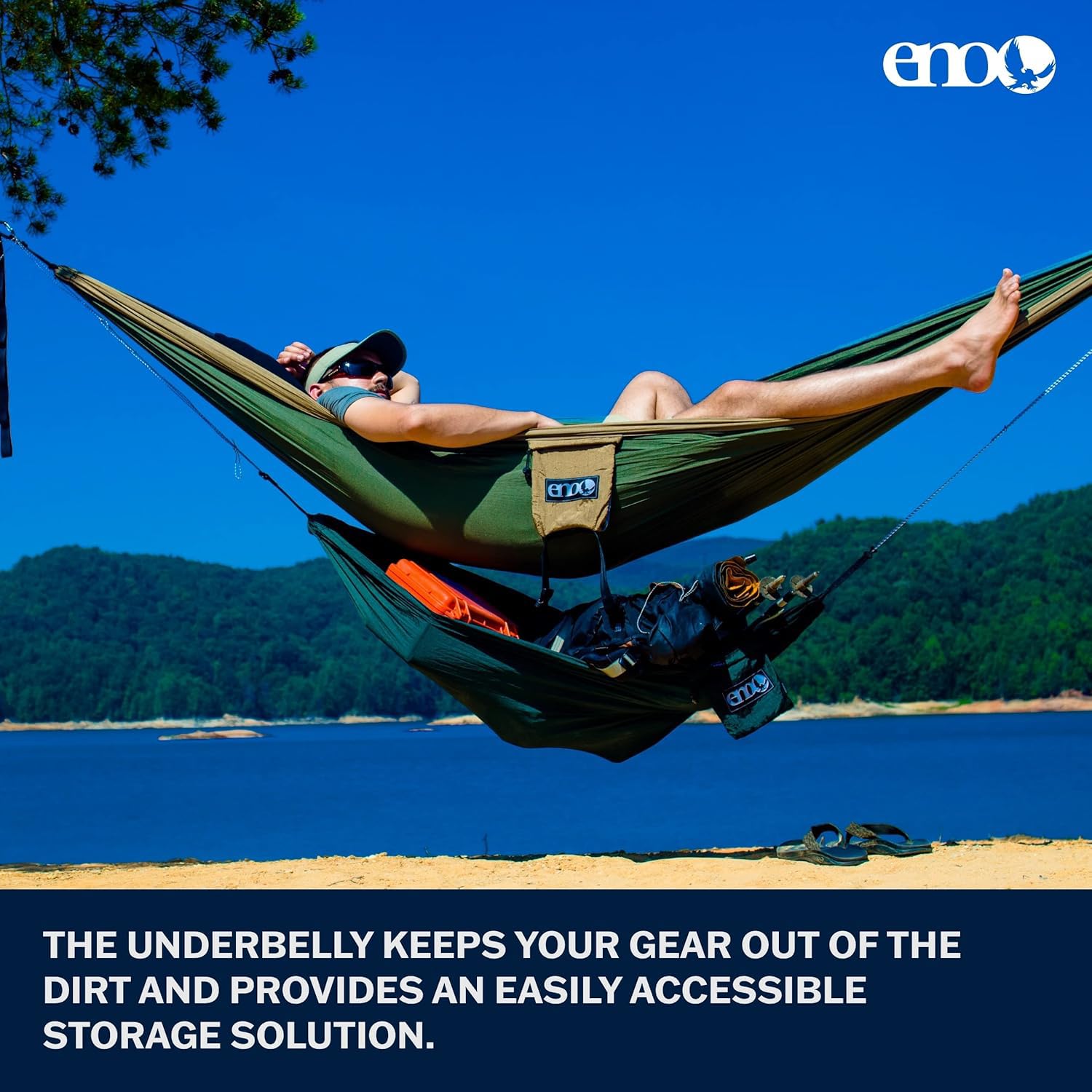 ENO Underbelly Gear Sling holds gear securely underfoot, keeping items off the dirt.
