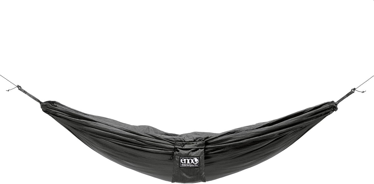 ENO Underbelly Gear Sling positioned below the hammock for easy access and clean gear.