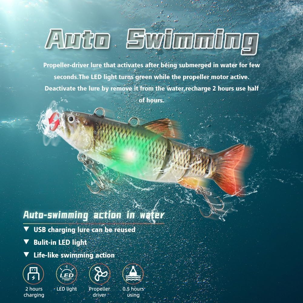 Enthowother robotic fishing lure 4-section design enables natural swimming motion