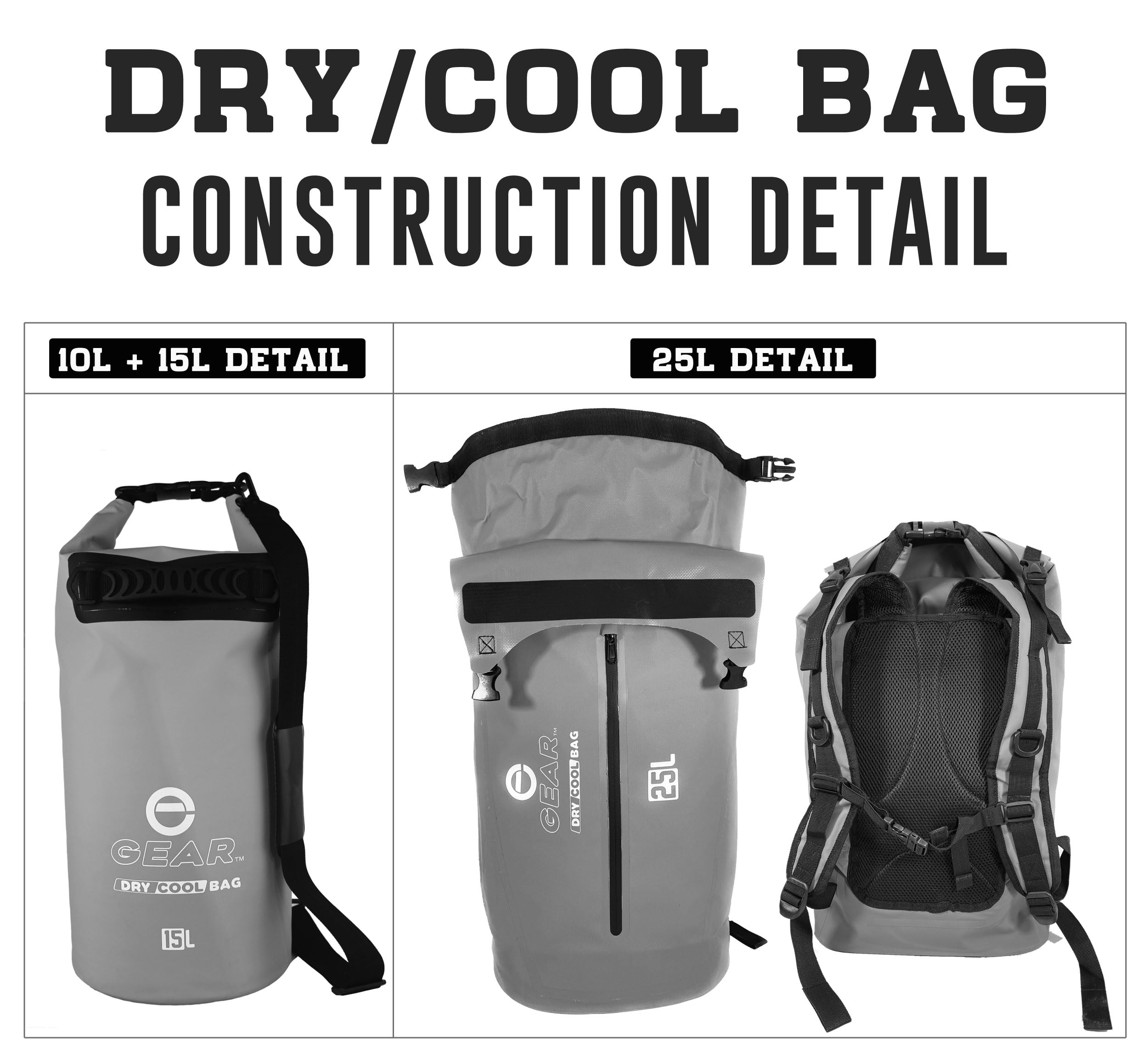 Enthusiast Gear 15L rolling-top close-up highlights leak-proof seal feature