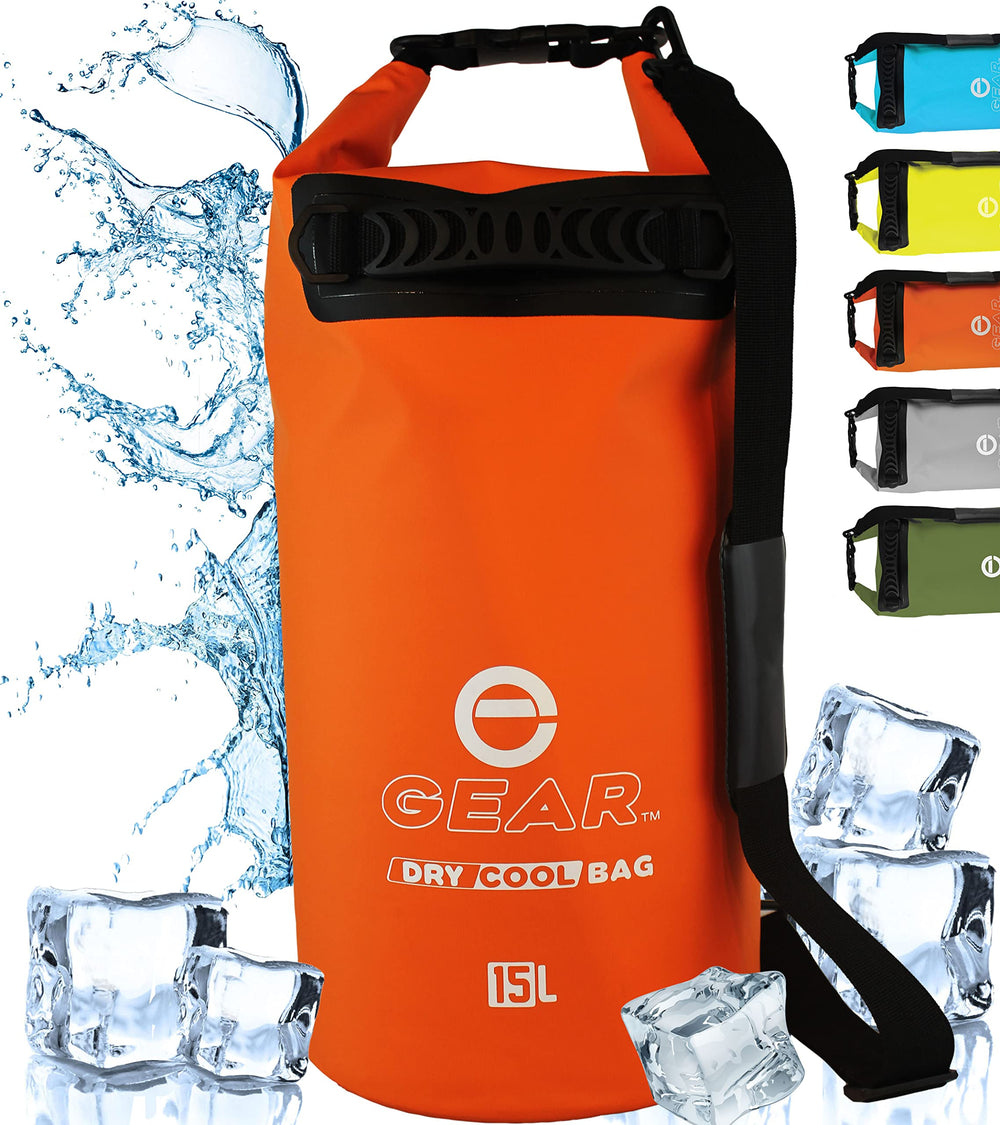 Enthusiast Gear insulated dry bag cooler floating on water for river trips.