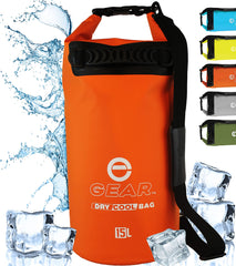 Enthusiast Gear insulated dry bag cooler floating on water for river trips.