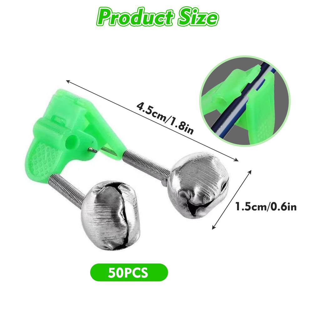 Dual alert fishing bells clipped on rod