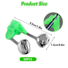 Dual alert fishing bells clipped on rod