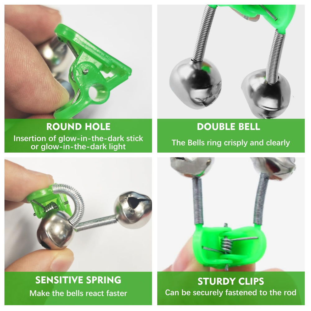 Close-up of plastic clip securing the bell to a fishing rod