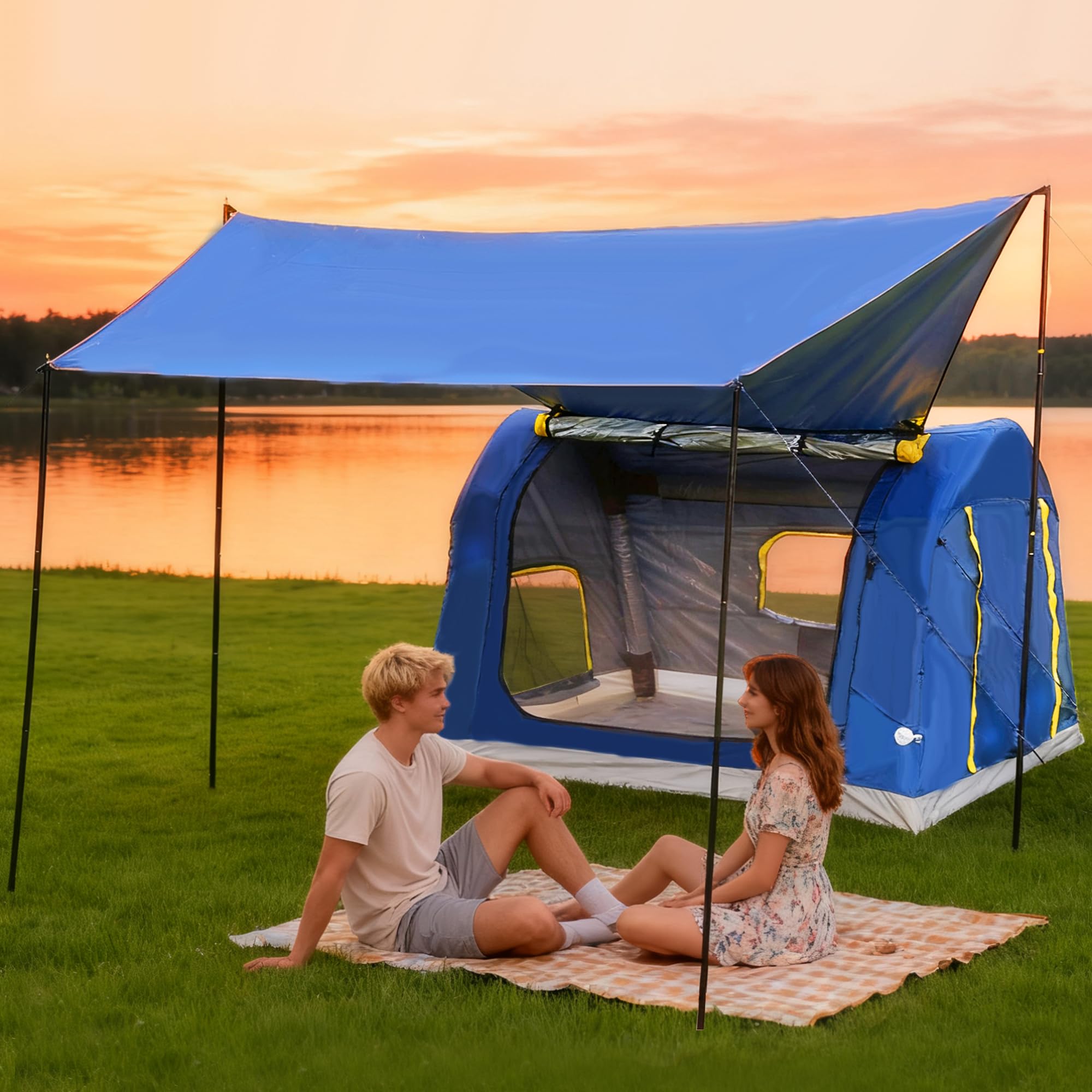 Eolzzi inflatable tent in 60s setup mode for quick shelter.