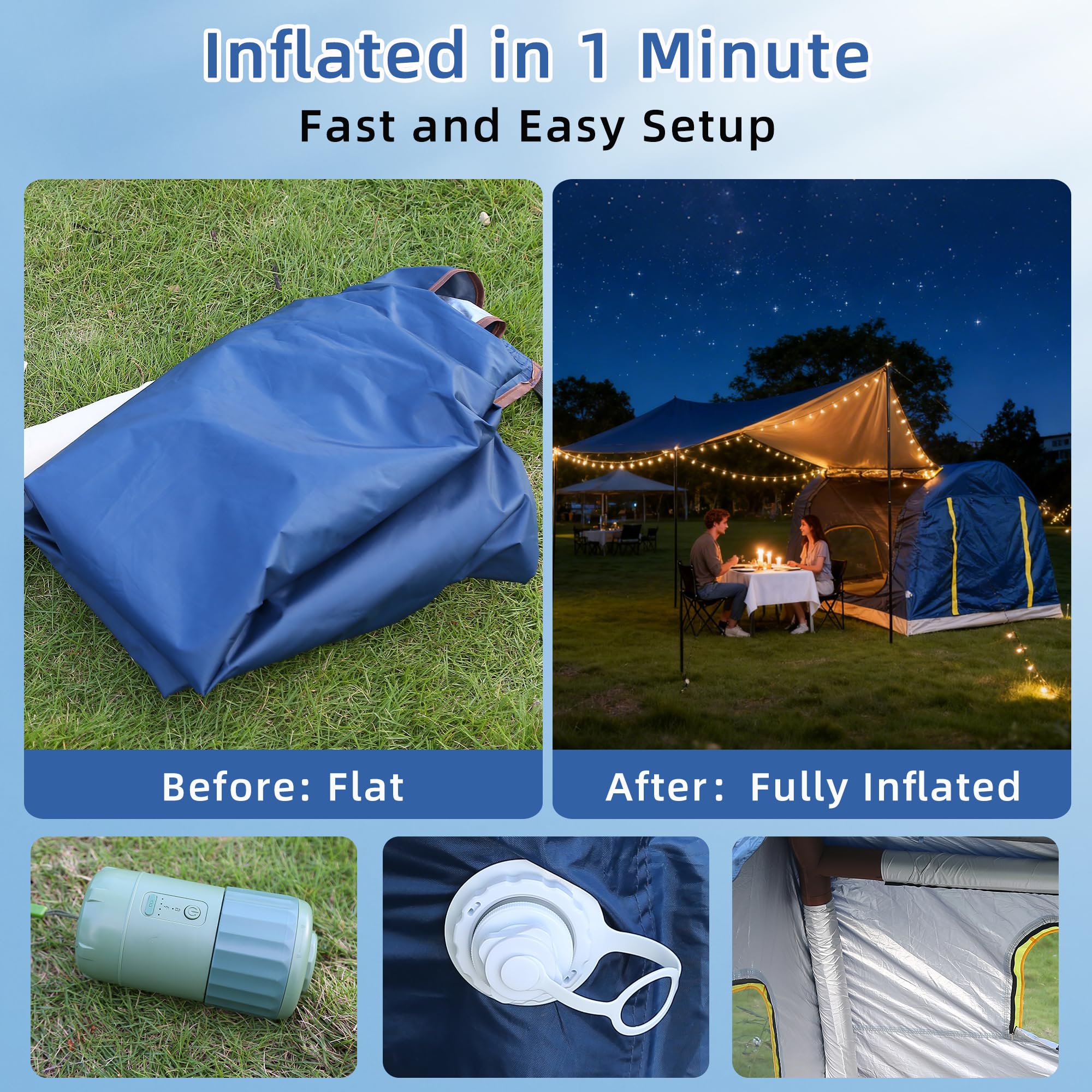 Eolzzi inflatable tent interior shows spacious comfort for groups.