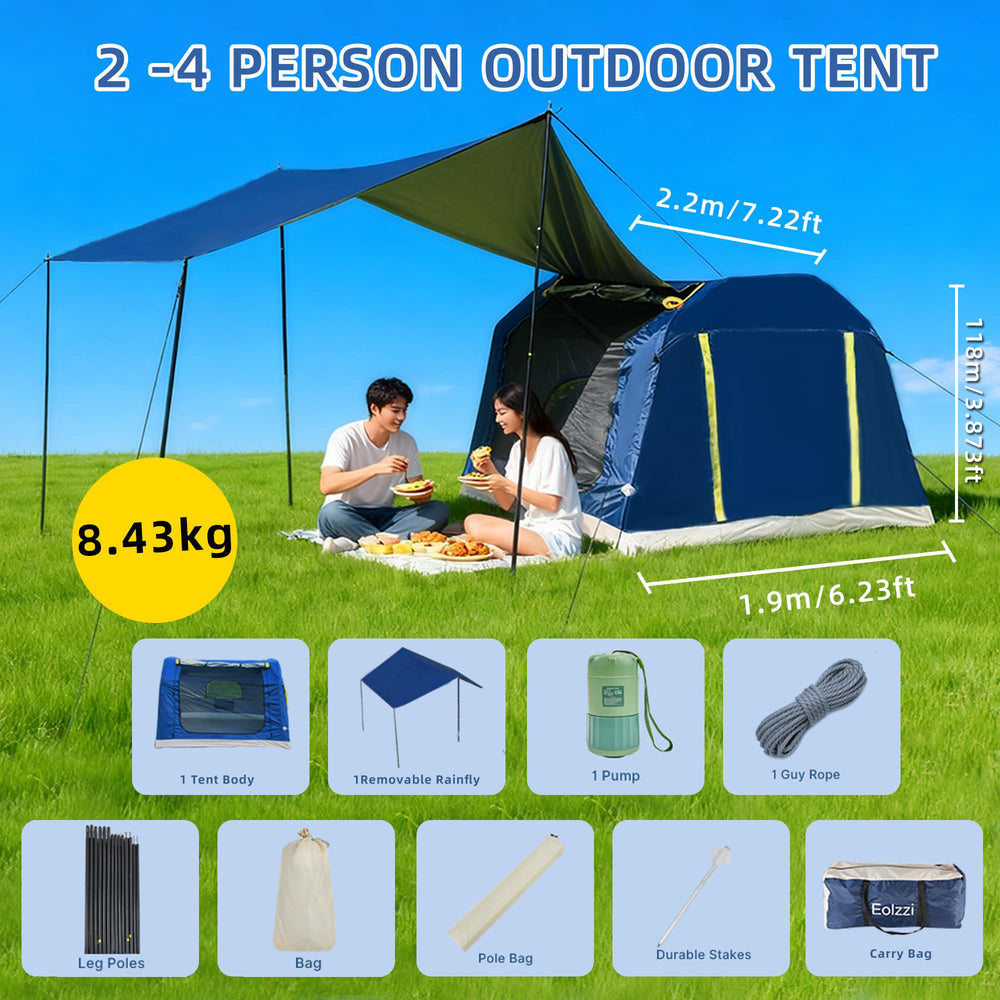 Eolzzi spacious 3-4-person tent fits family and friends.