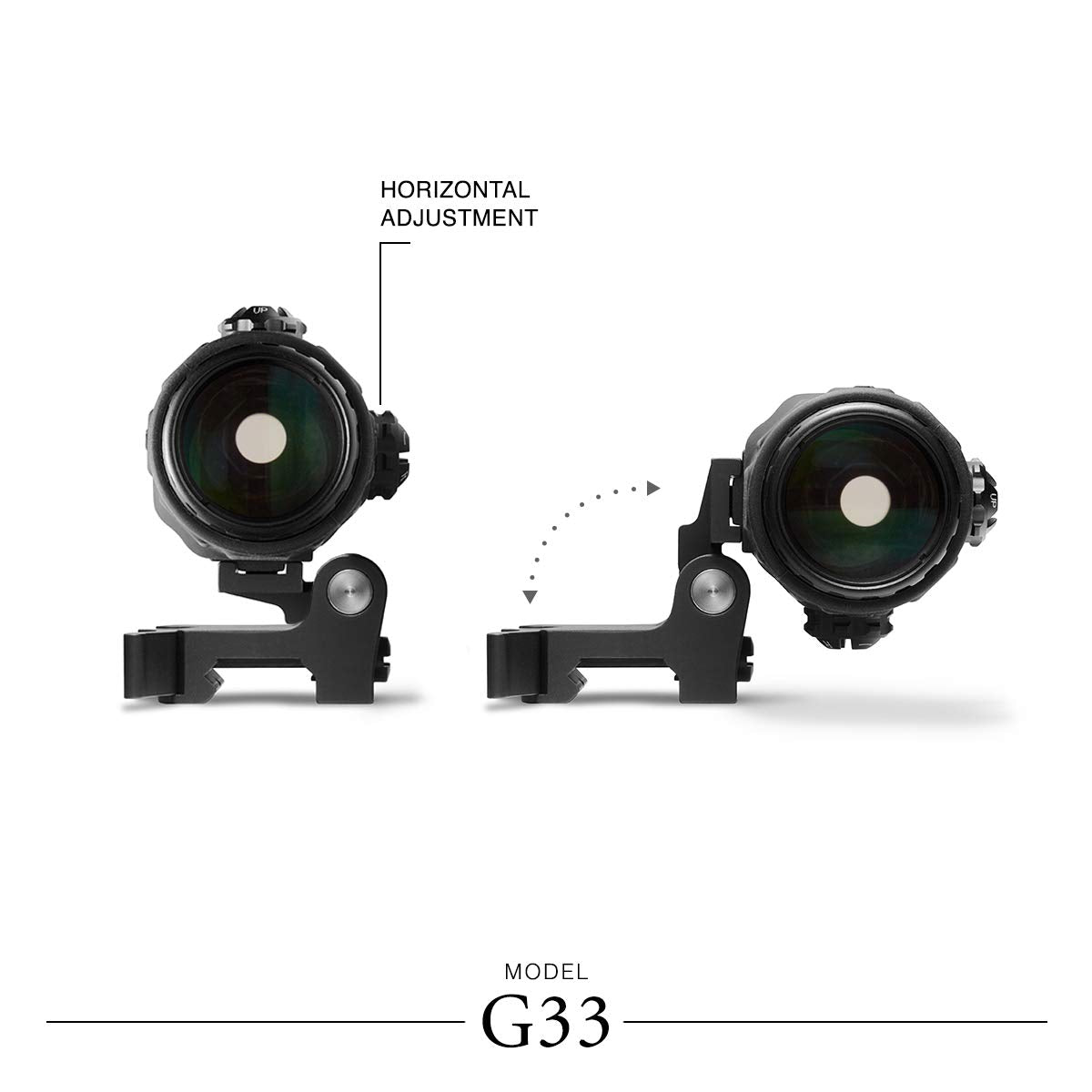 EOTECH G33 diopter-adjustment detail helps fine-tune focus for crisp sights.