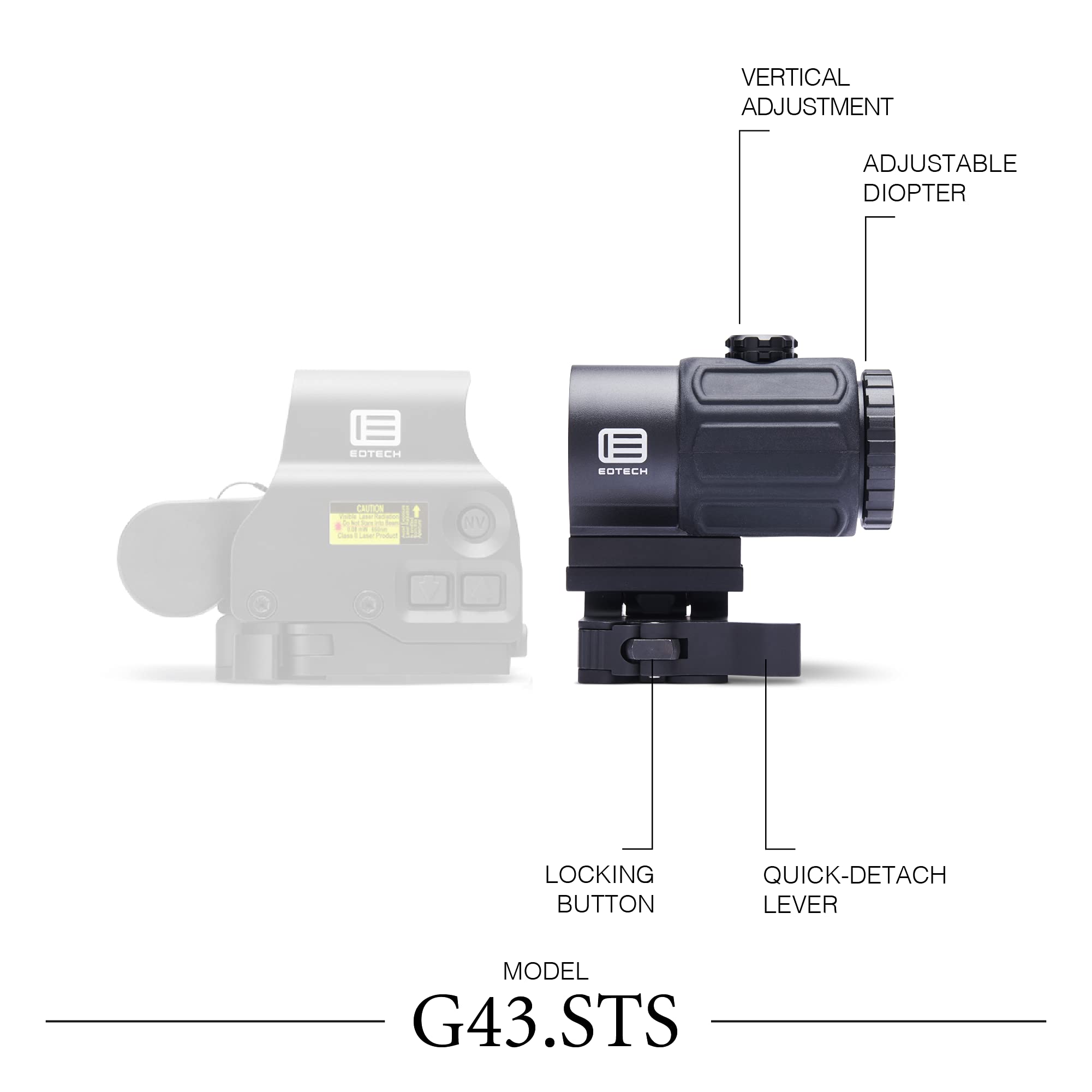 EOTECH G43 quick-detach lever secures ambidextrous mounting in dynamic scenarios.