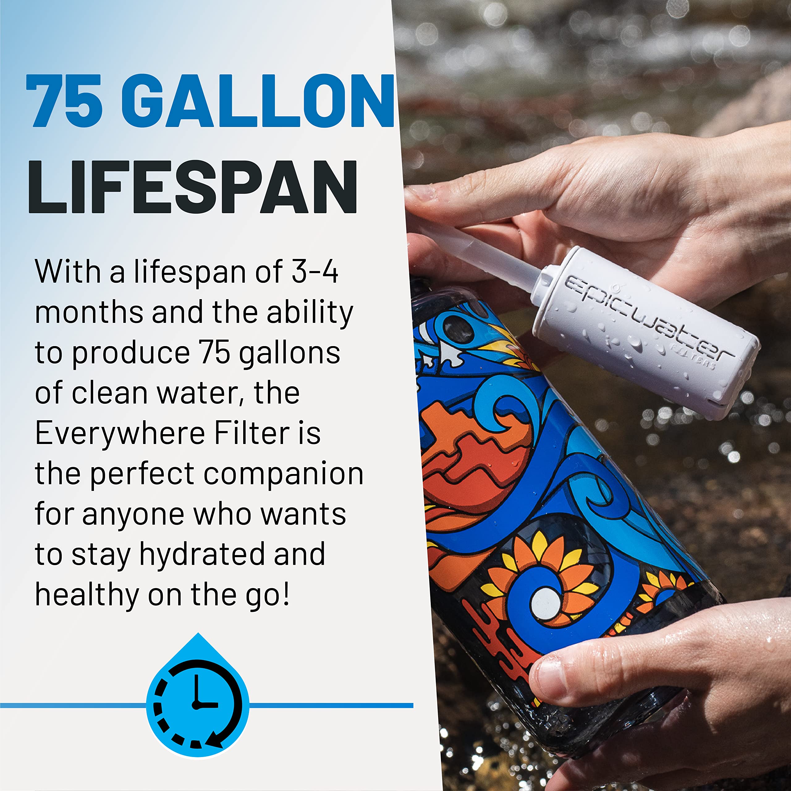 Epic Water Filters Everywhere bottle filter fits all Epic bottles for easy swaps on travel