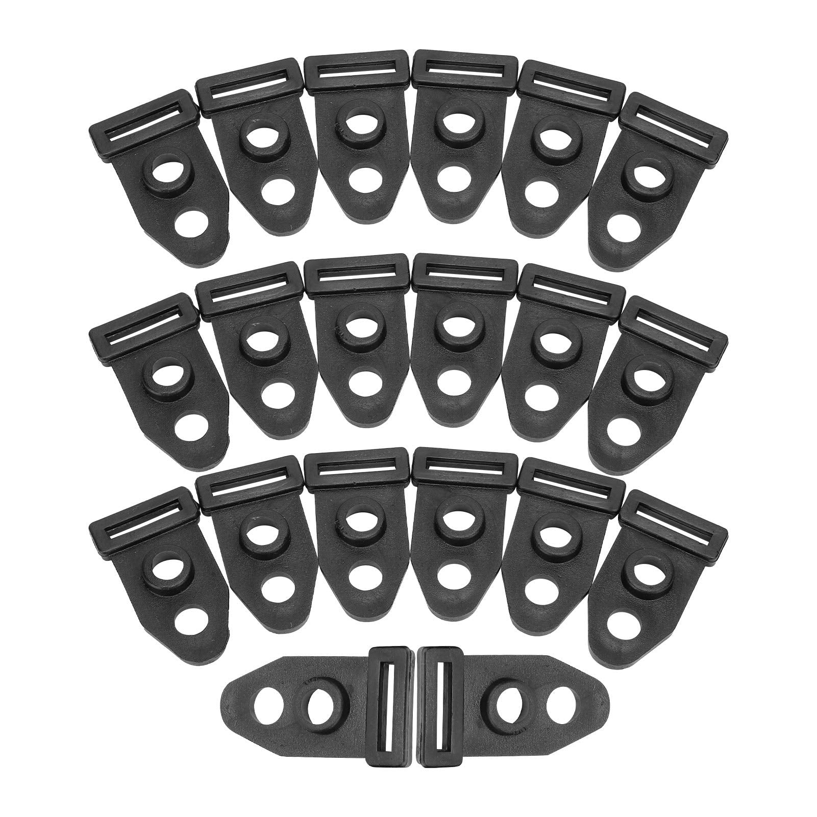 equlup camping tent feet clip two-hole design secures poles and pegs for stable setup.