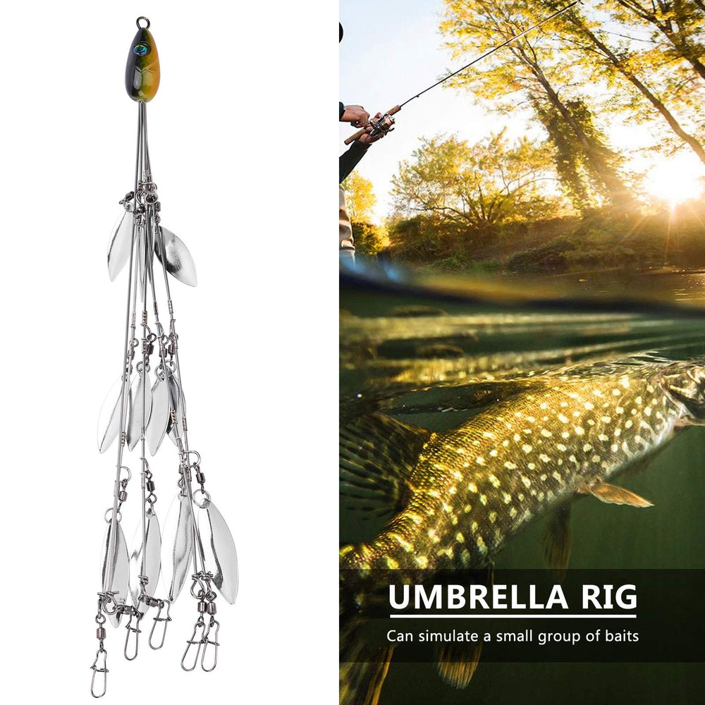 Equlup umbrella rig green color option enhances visibility in calm or murky water.