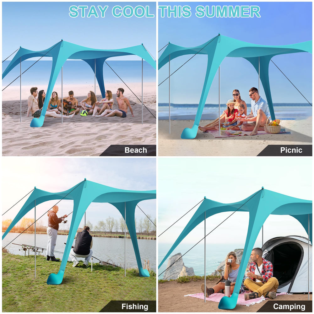 ERFEI cyan beach tent with adjustable shade angle for sun control