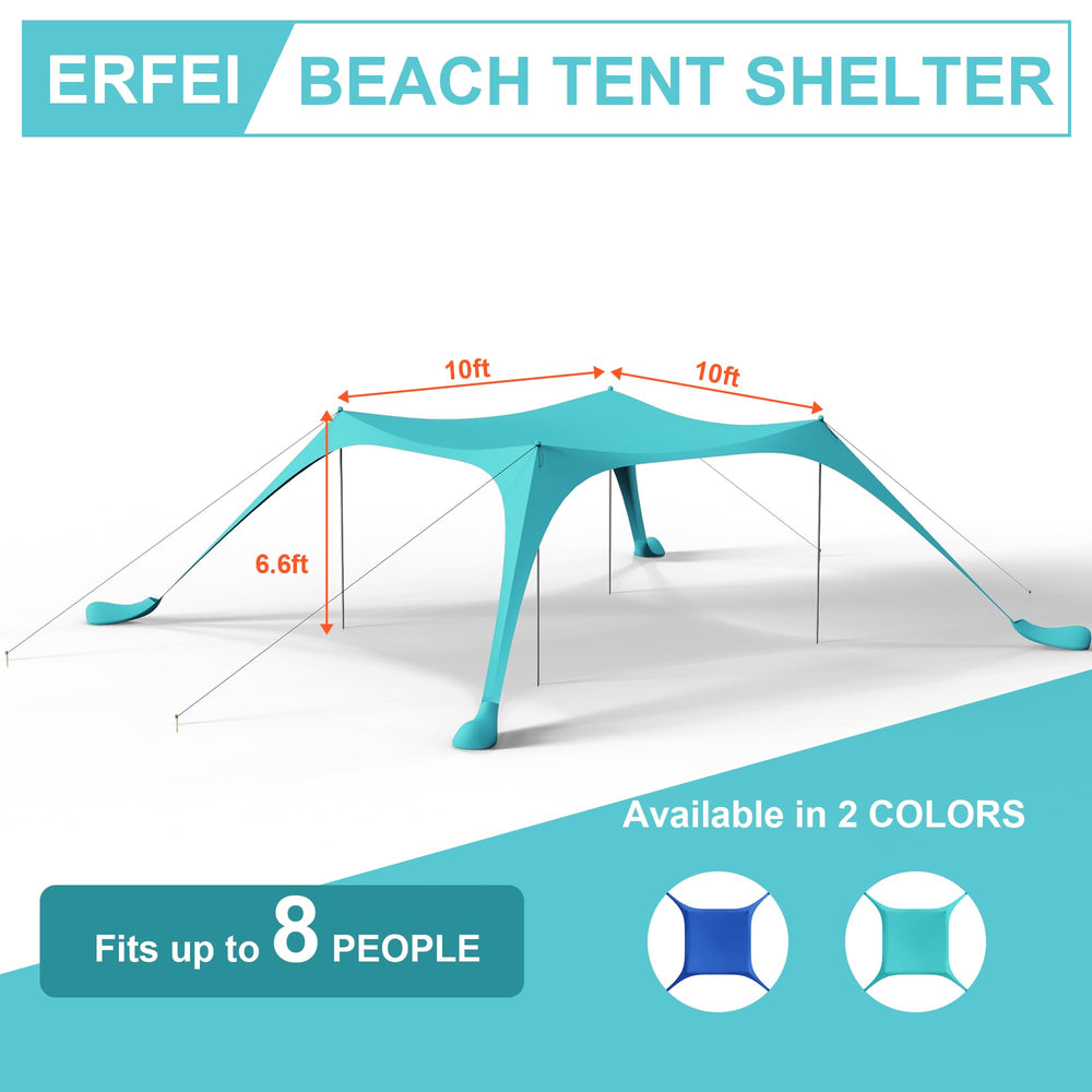 ERFEI cyan beach tent with quick-access carry bag in use