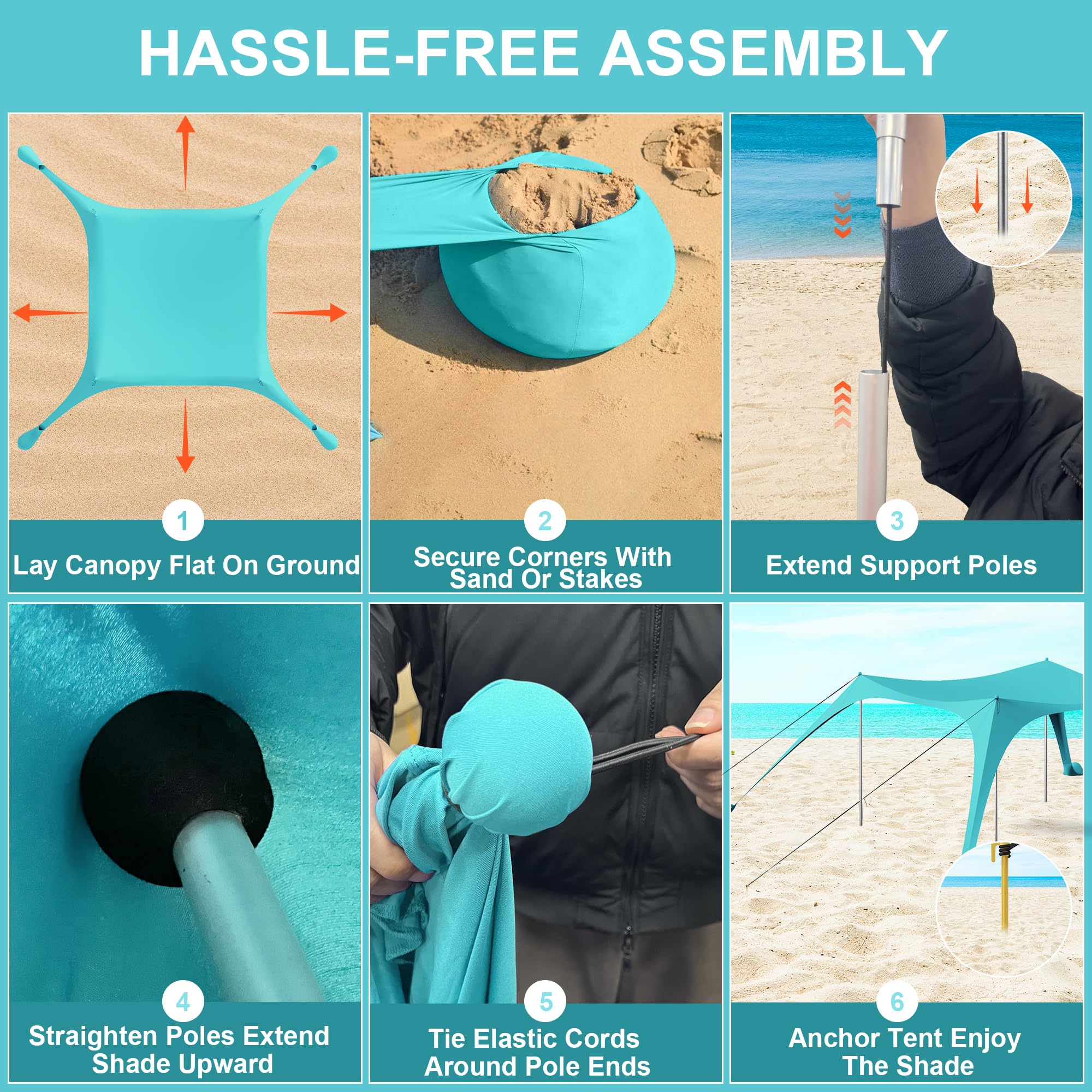 ERFEI windproof poles and sandbags stabilizing cyan canopy
