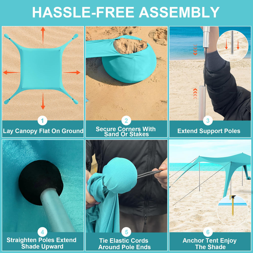 ERFEI windproof poles and sandbags stabilizing cyan canopy