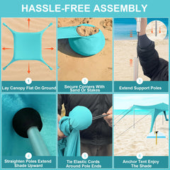 ERFEI windproof poles and sandbags stabilizing cyan canopy