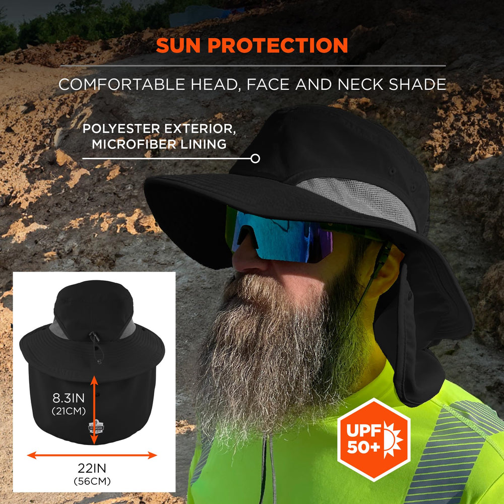 Ergodyne Chill Its 8934 Ranger Hat neck shade deployed for neck protection outdoors.
