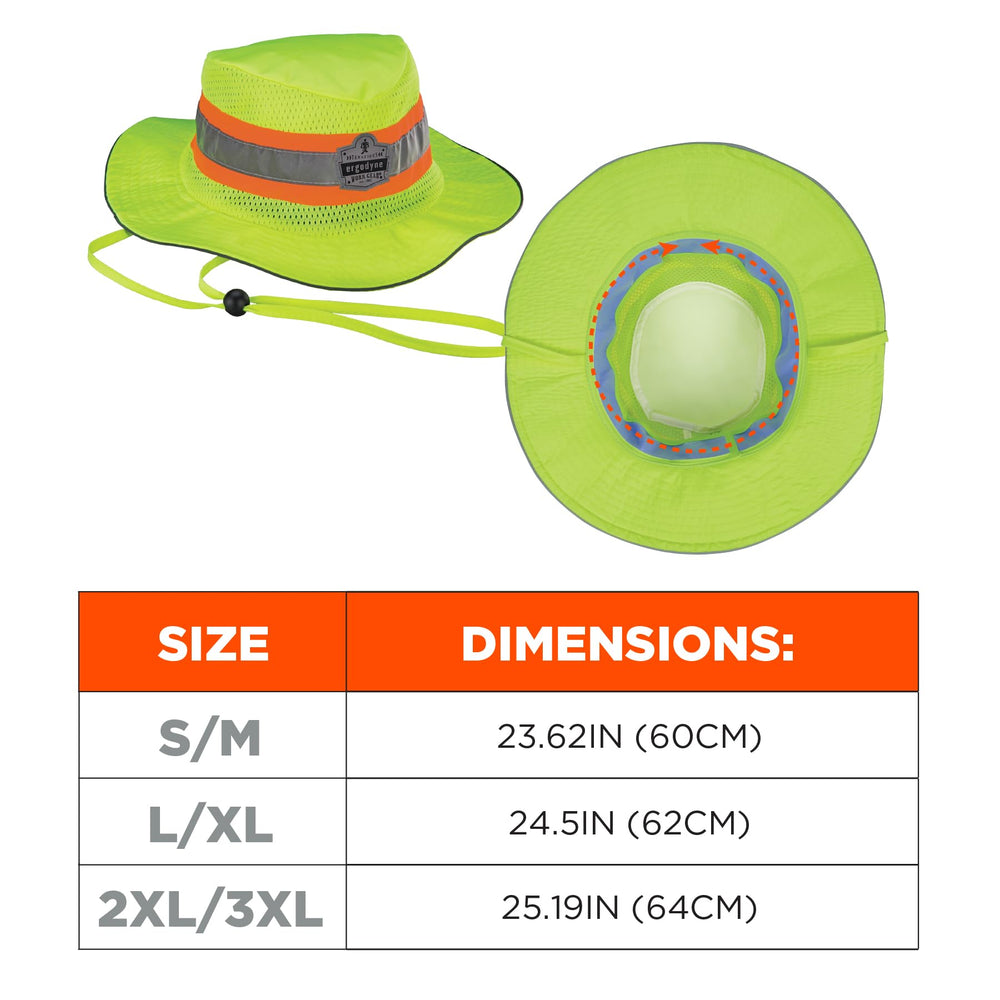 Ergodyne Hi-Vis Ranger Sun Hat drawstring ensures secure chin fit.