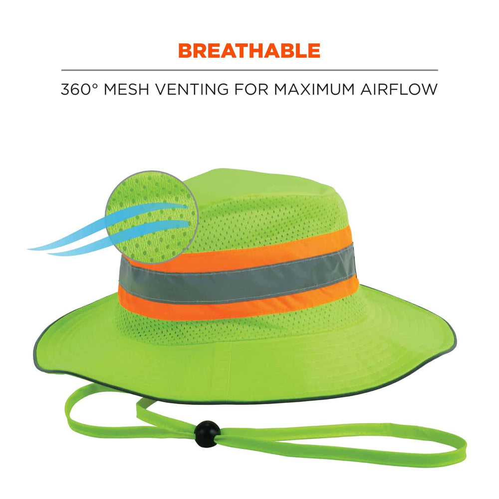 Ergodyne Hi-Vis Ranger Sun Hat reflective tape close-up for nighttime visibility.