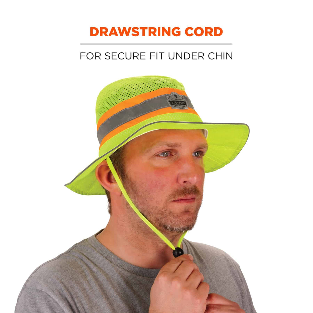 Ergodyne Hi-Vis Ranger Sun Hat size chart illustrating S/M to 2XL/3XL.