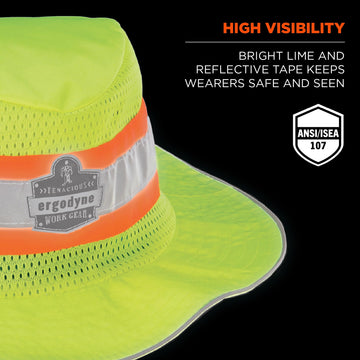 Ergodyne Hi-Vis Ranger Sun Hat water-activated cooling liner ready for hot days.