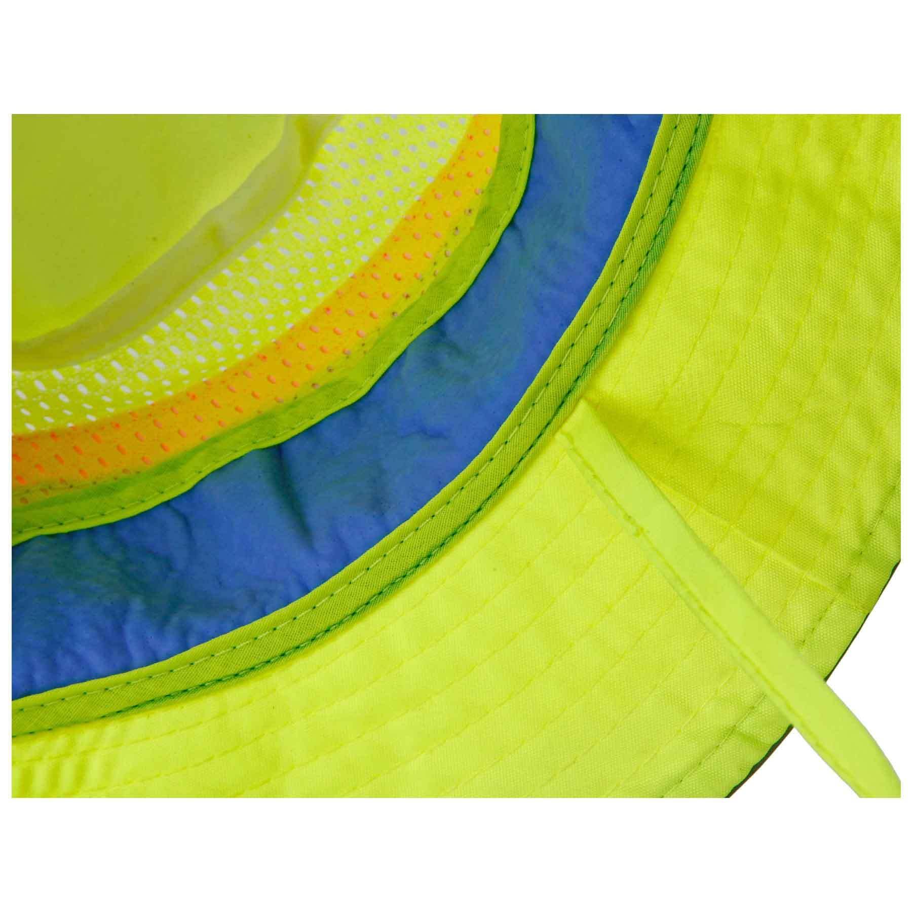 Ergodyne Hi-Vis Ranger Sun Hat worn at outdoor job site for shade and safety.