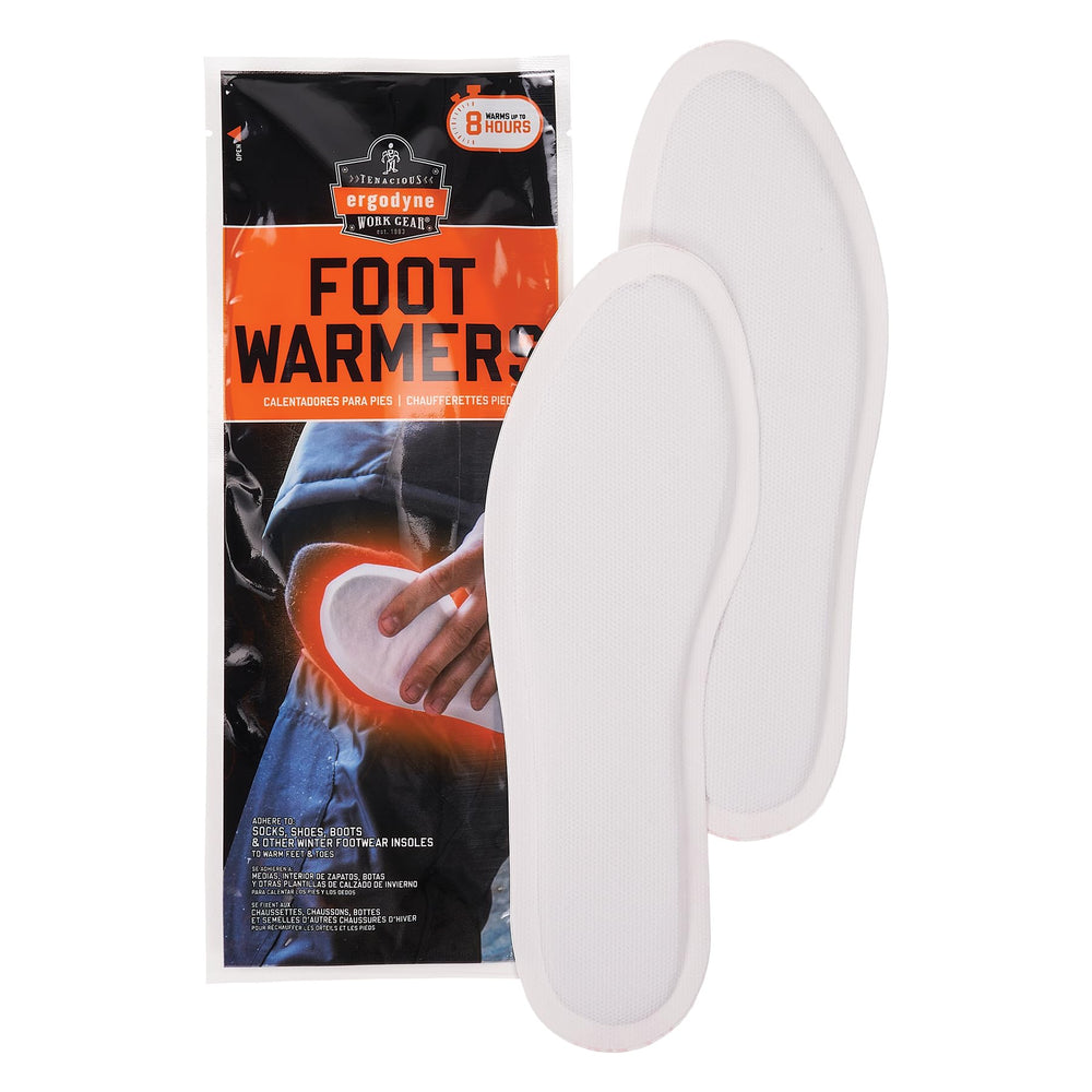 Foot warmer pad inside a work boot during use
