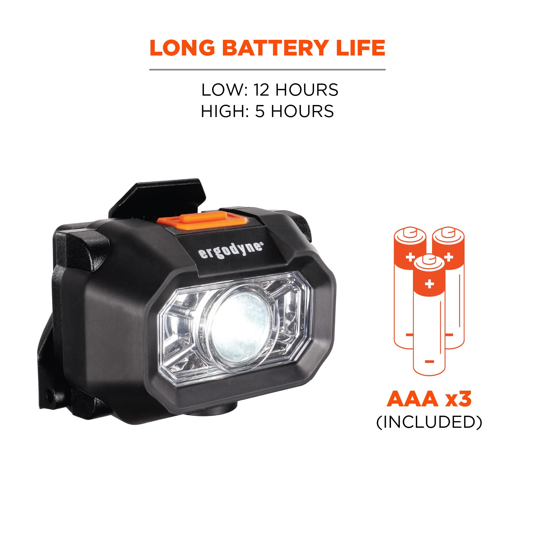 Ergodyne Skullerz 8978 runs up to 12 hours on low setting.
